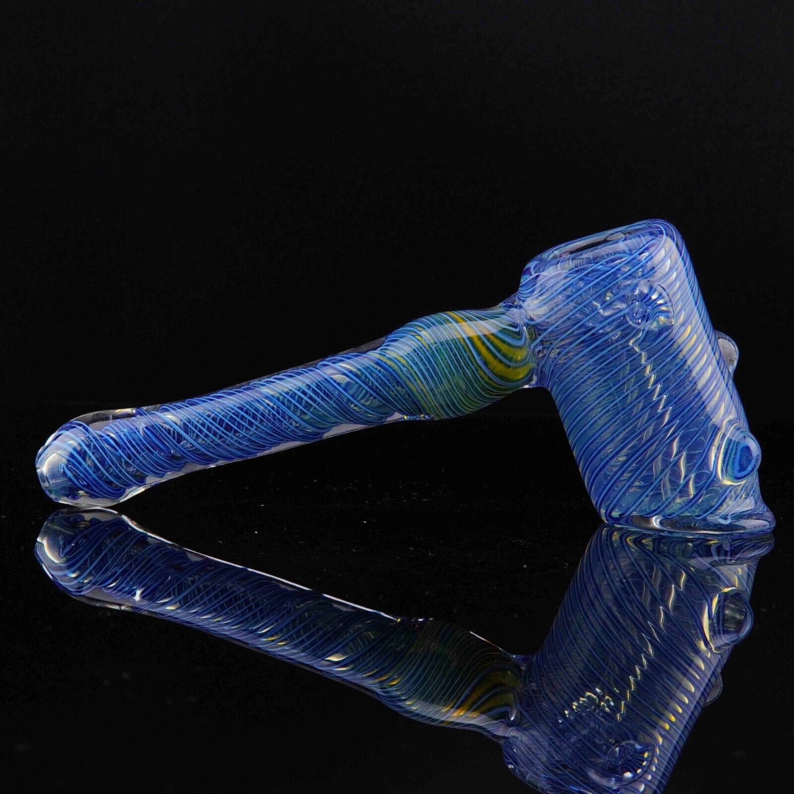 8 in Handmade Large Blue Swirl Hammer Bubbler Tobacco Smoking Bowl Glass Pipes