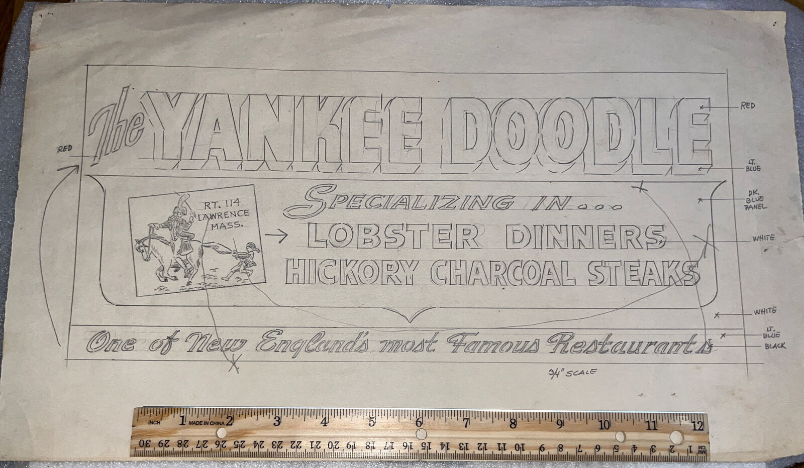 Vintage 17.5” Advertising Sample Yankee Doodle Restaurant Lawrence MA Ad Lobster