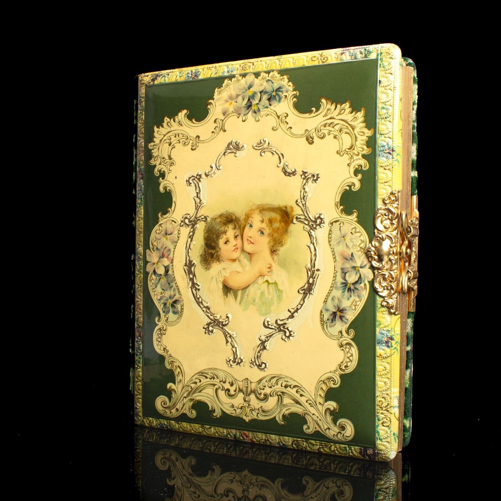 Antique Cabinet Card Photo Album | Celluloid Portrait Cover Board w/ Velvet Back