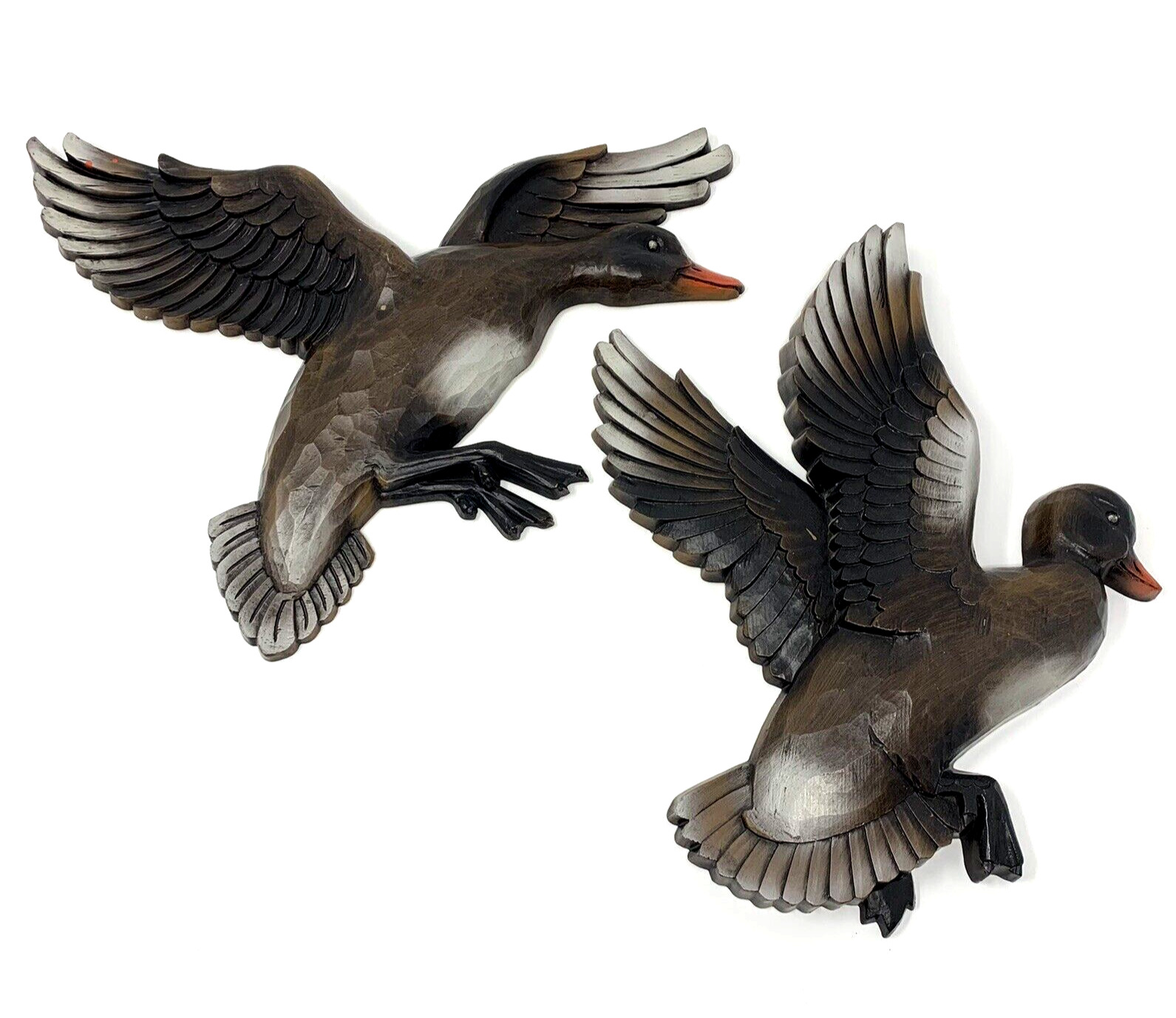 Vintage 2 / Pair Flying Ducks DART Industries 3D Wall Art Brown 4262 USA ©1965