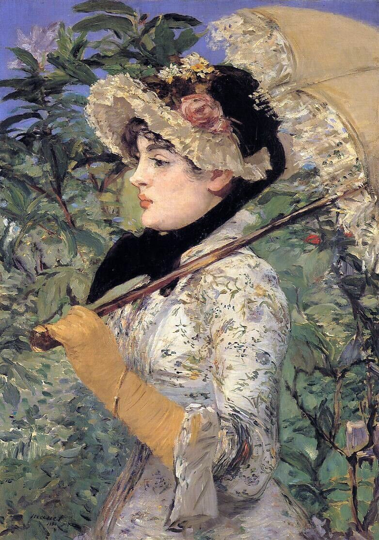 Dream-art Oil painting lady in landscape Jeanne-Spring-1881-Edouard-Manet canvas