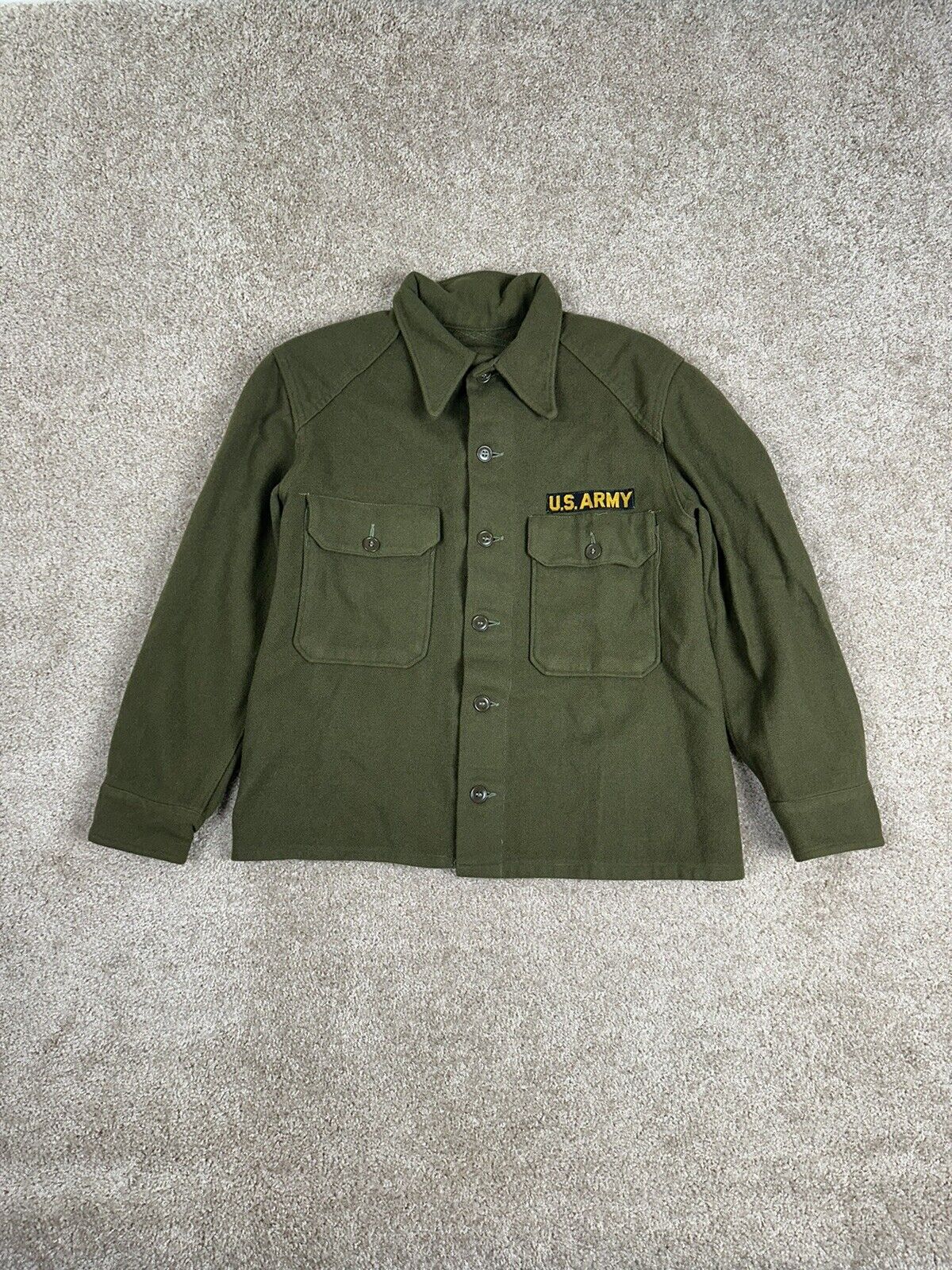 1950’s Korean War Vintage US Army Green Thick Wool OG108 Field Shirt Size Small