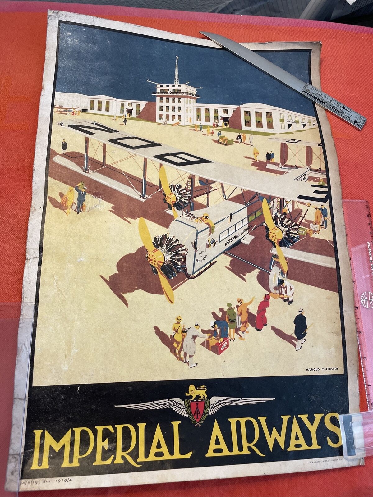 1929 Imperial Airways original litho poster A.W.Argosy McCready Croydon tower