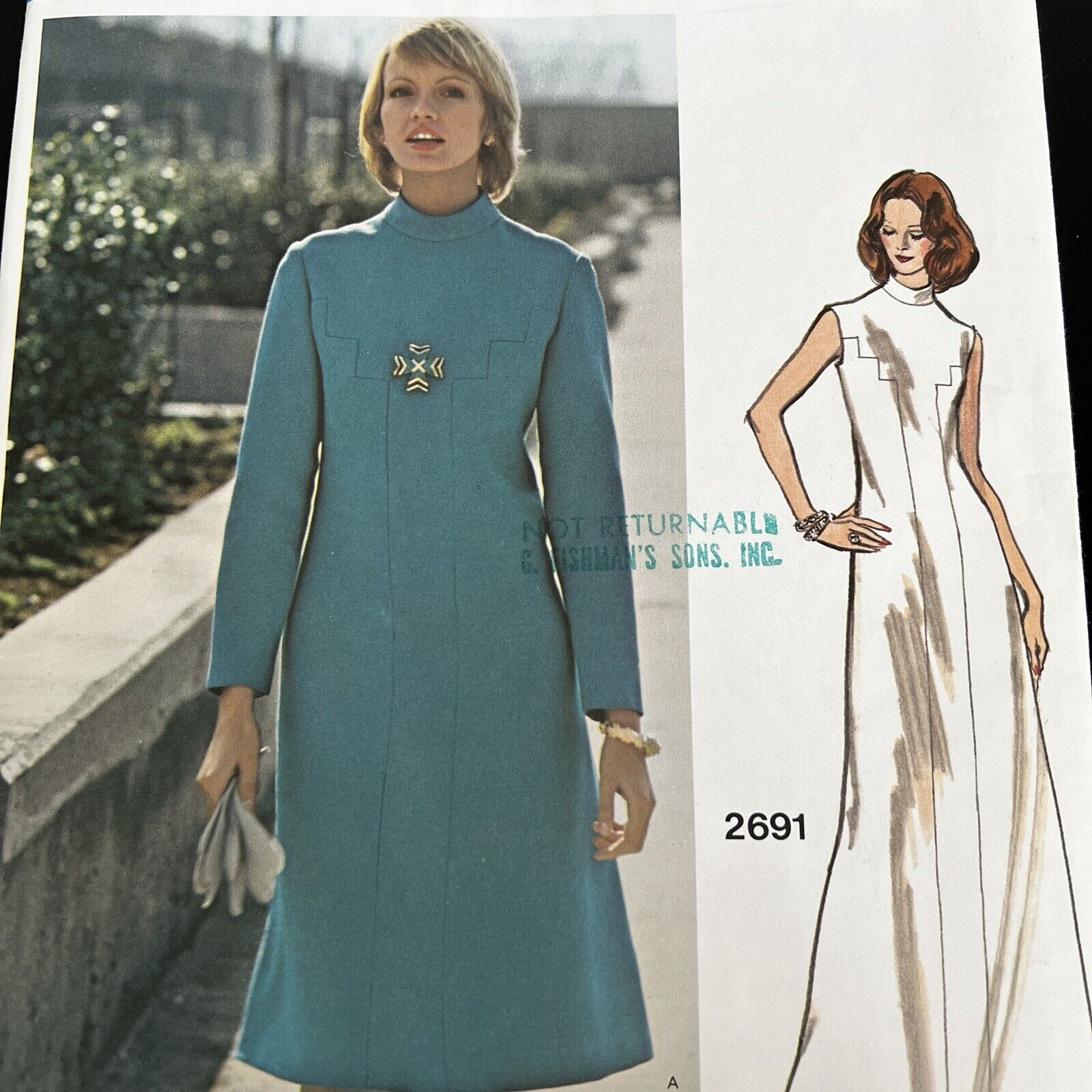 Vintage 1960s Vogue 2691 Mod Pertegaz A-Line Dress Sewing Pattern 12 XS UNCUT
