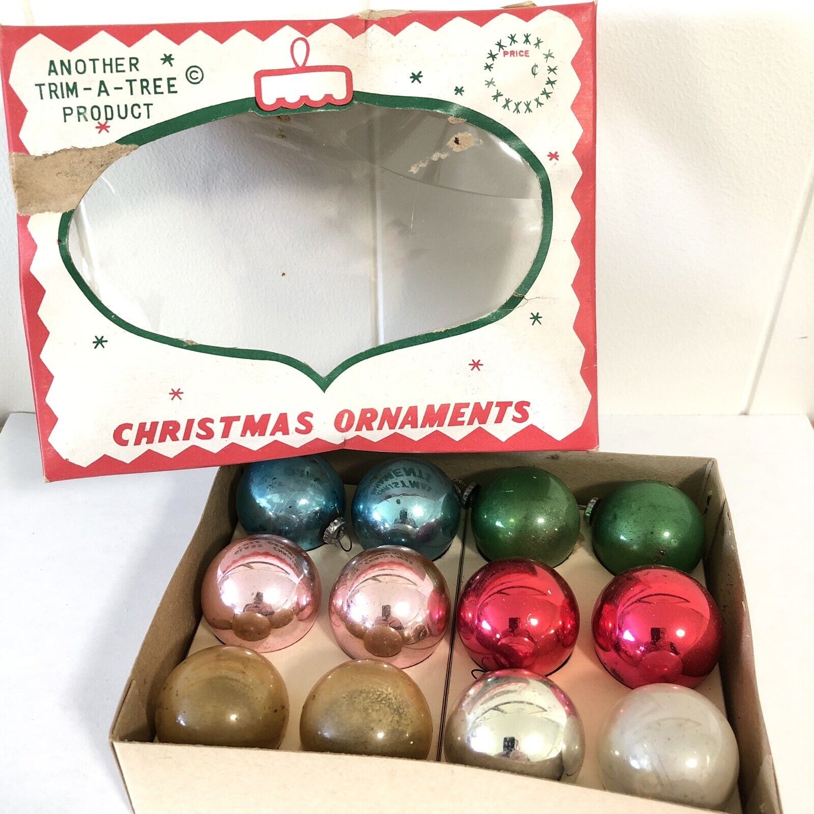 Vintage Christmas Tree Ornaments  Mini Glass Colored Balls Trim A Tree Bulbs