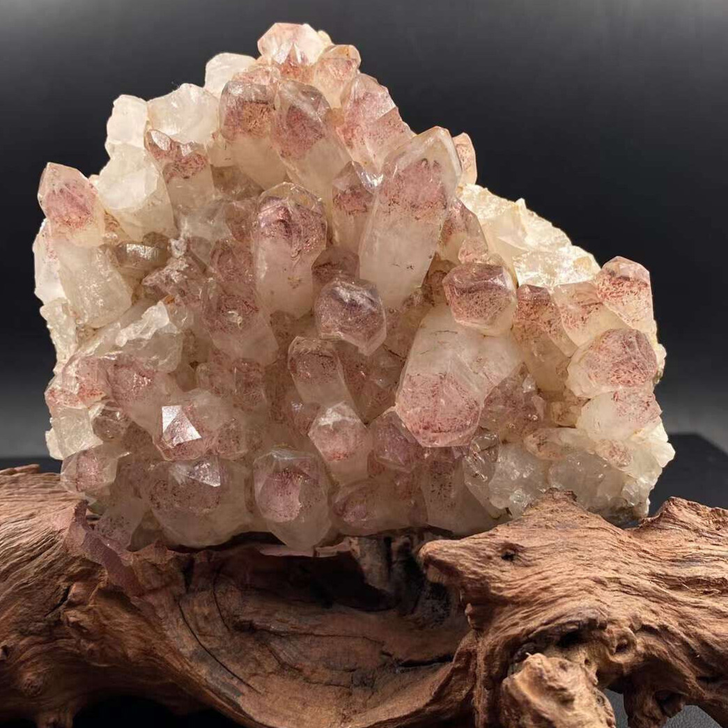 600g Rare Natural Strawberry Crystal Pyramid Quartz Cluster Gem Decor Gift +S