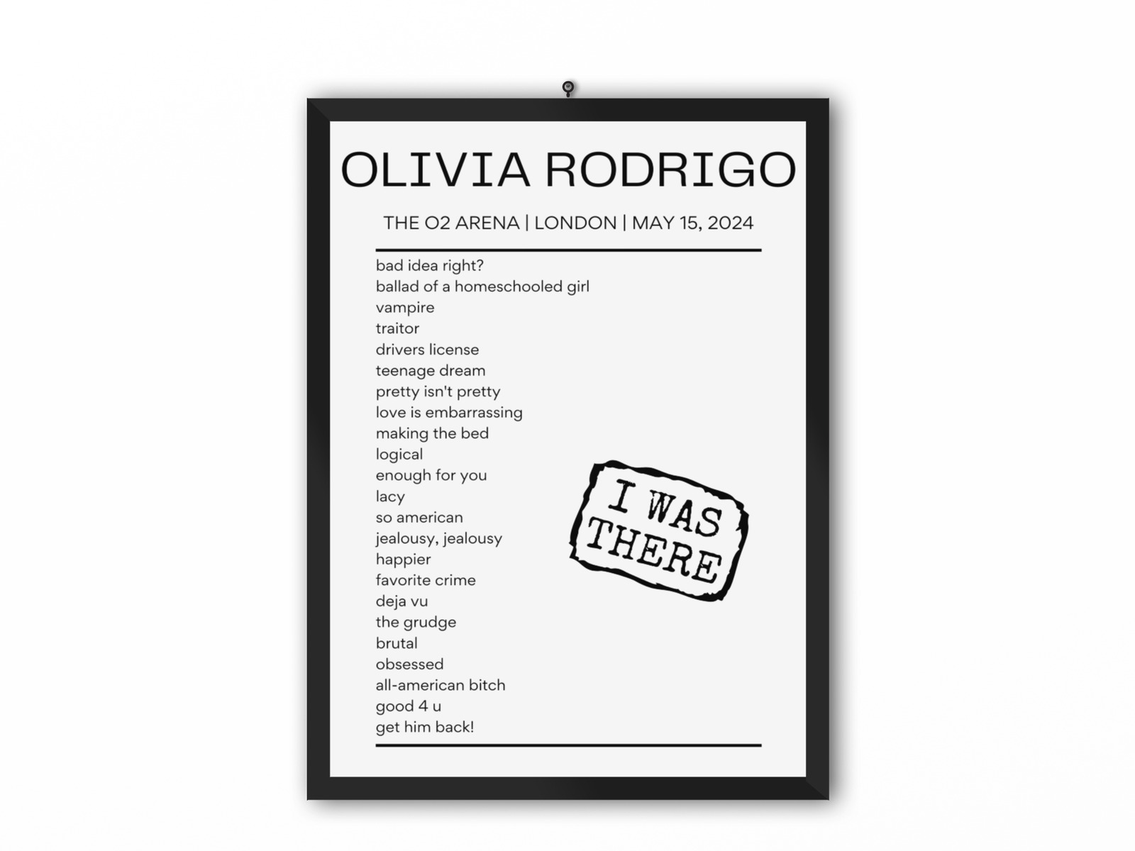 Olivia Rodrigo The O2 Arena London May 15, 2024 Replica Setlist