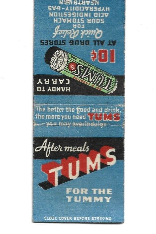 Tums For The Tummy Matchbook Cover