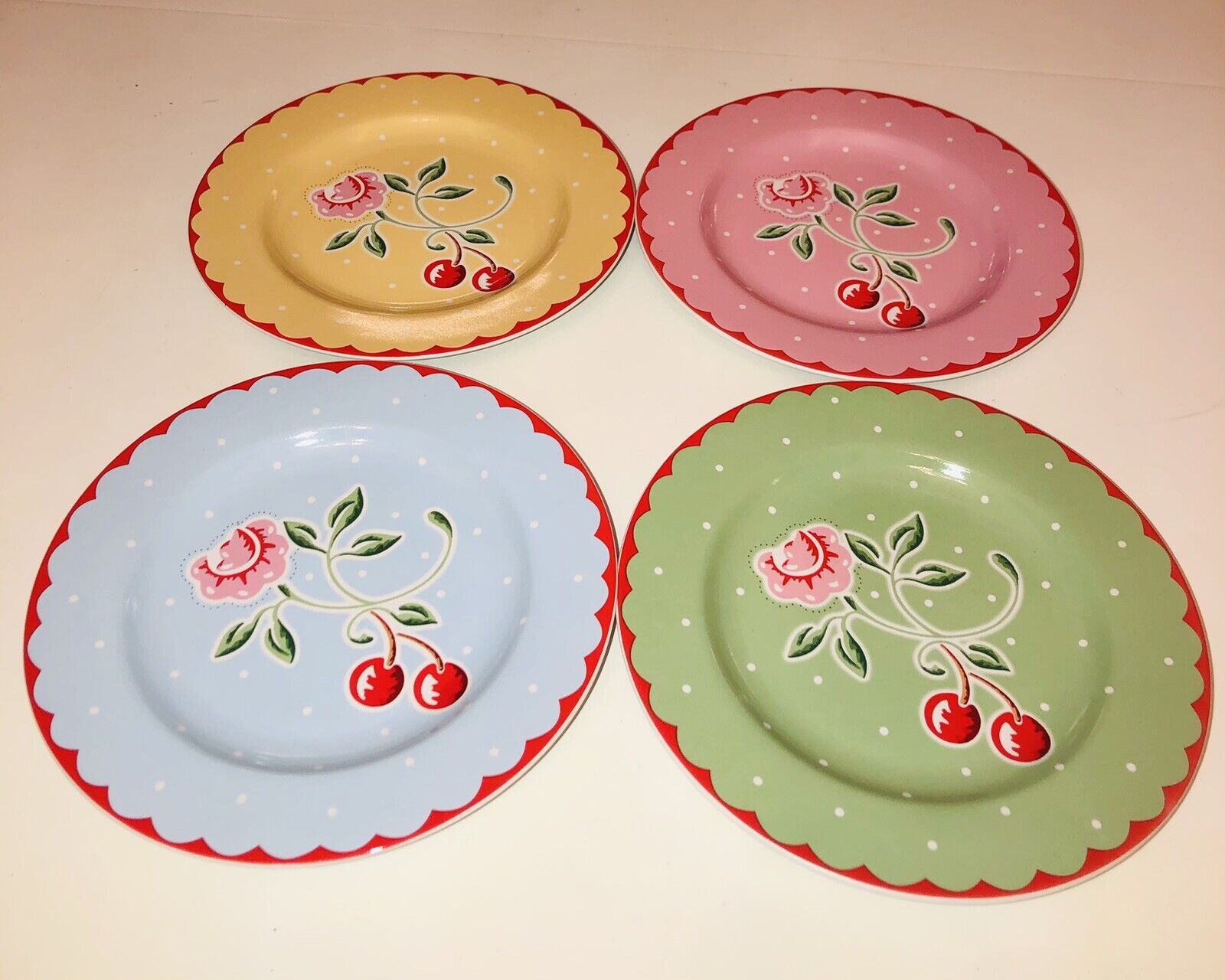 Set Of 4 ~ Vintage MARY ENGELBREIT ~ Cherry Blossom ~ Salad Dessert Plates 8 in