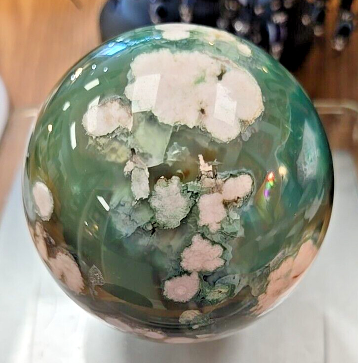 80mm 600g Green Dyed Flower Agate Pink Amethyst Sphere Crystal Ball 