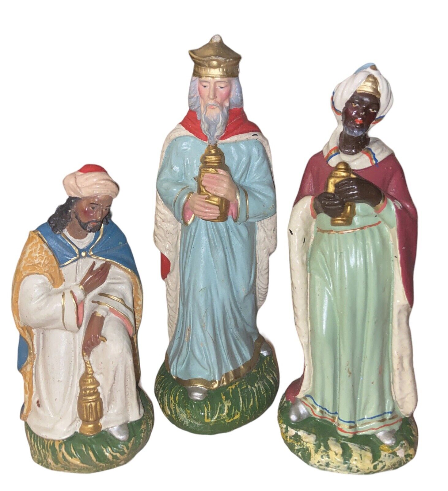 Lot of 3 Vintage Fontanini Italy Paper Mache Hand Painted Nativity Wisemen Kings