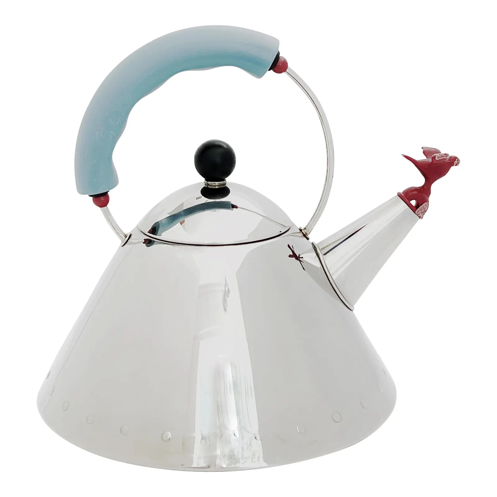 Vintage Alessi Michael Graves Kettle w Bird Whistle, Blue Handle 9093 Stainless