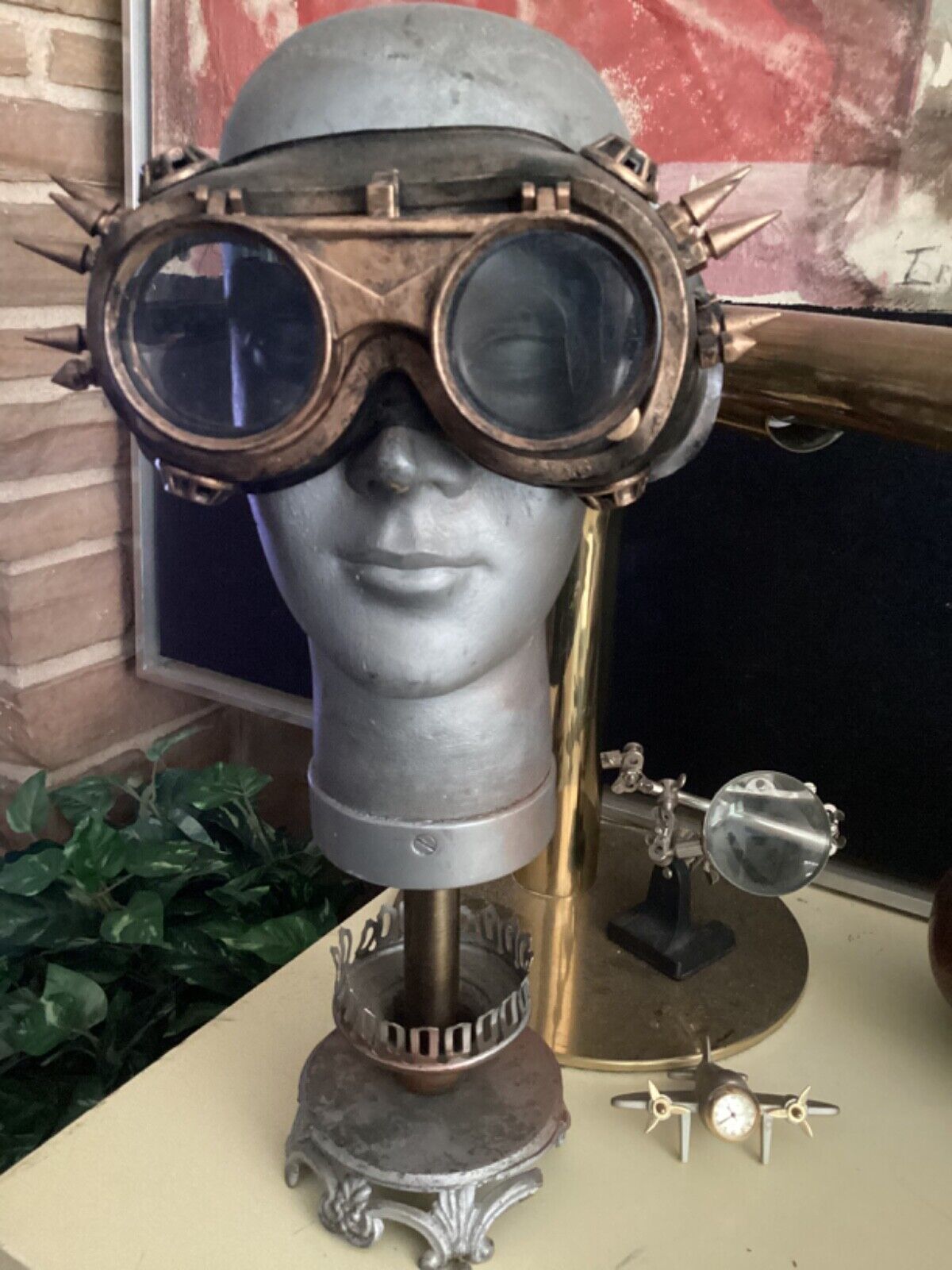 Steampunk Antique Mannequin Head on Stand Silver Unique Made in Germany