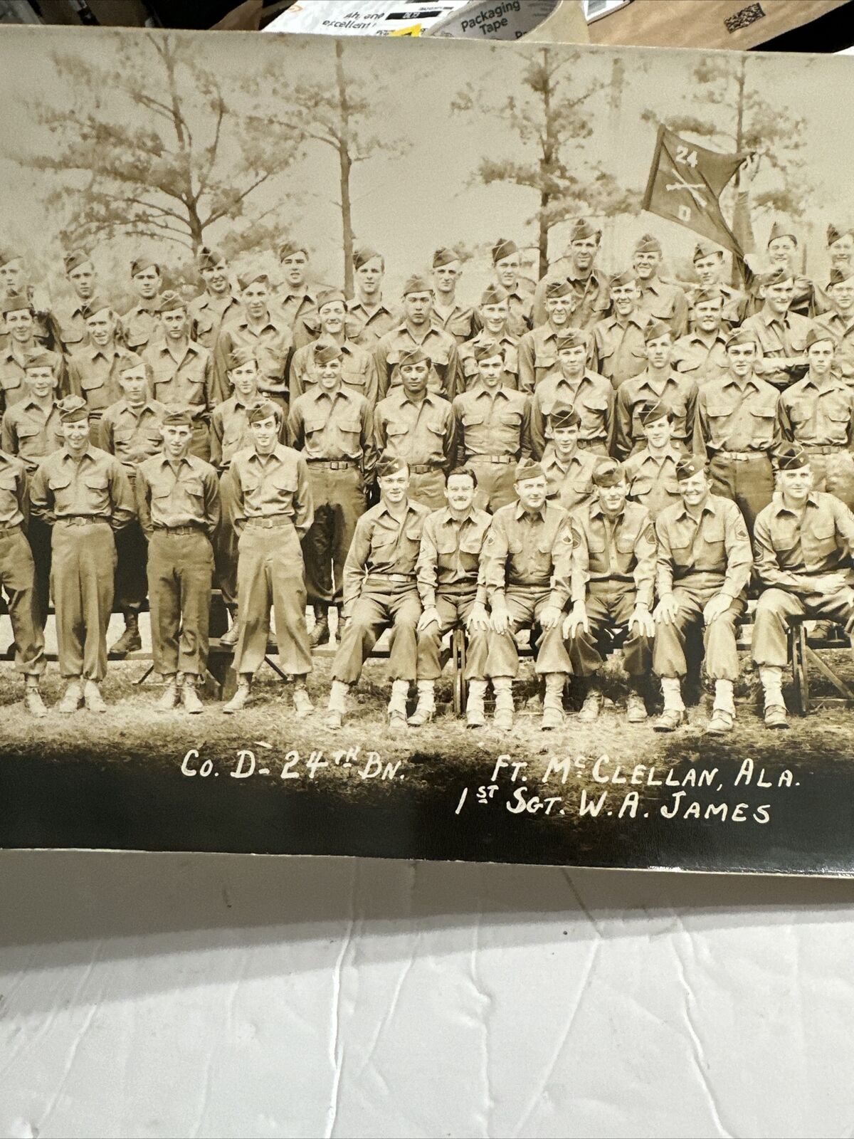 Vintage Panoramic 1946 Fort McClellan AL Co D 24 Battalion  Army Rare Photo