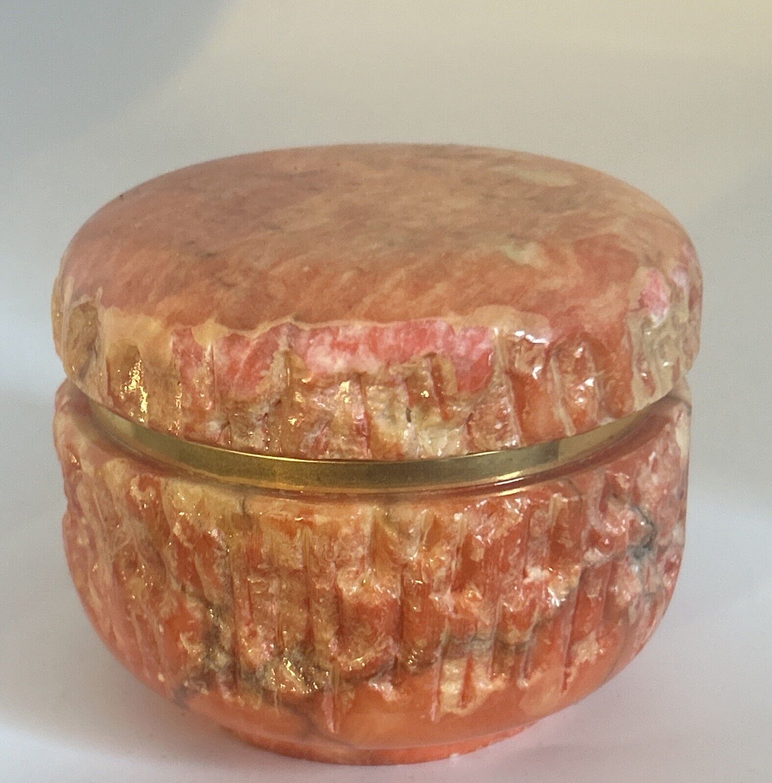 Vintage Hand Carved Made In Italy Genuine Alabaster Trinket Box - Stunning Color