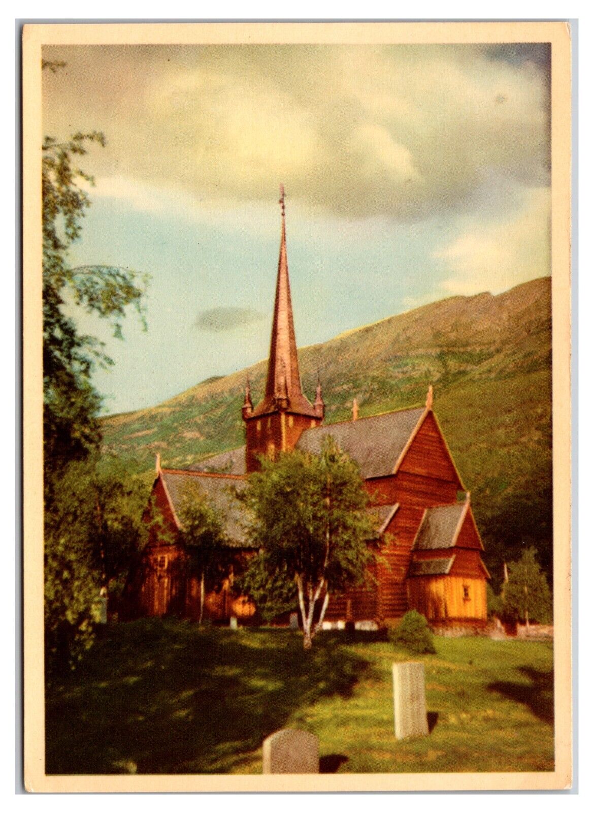 Vintage 1960s - Lom Stave Church- Fossbergom, Norway Postcard (UnPosted)