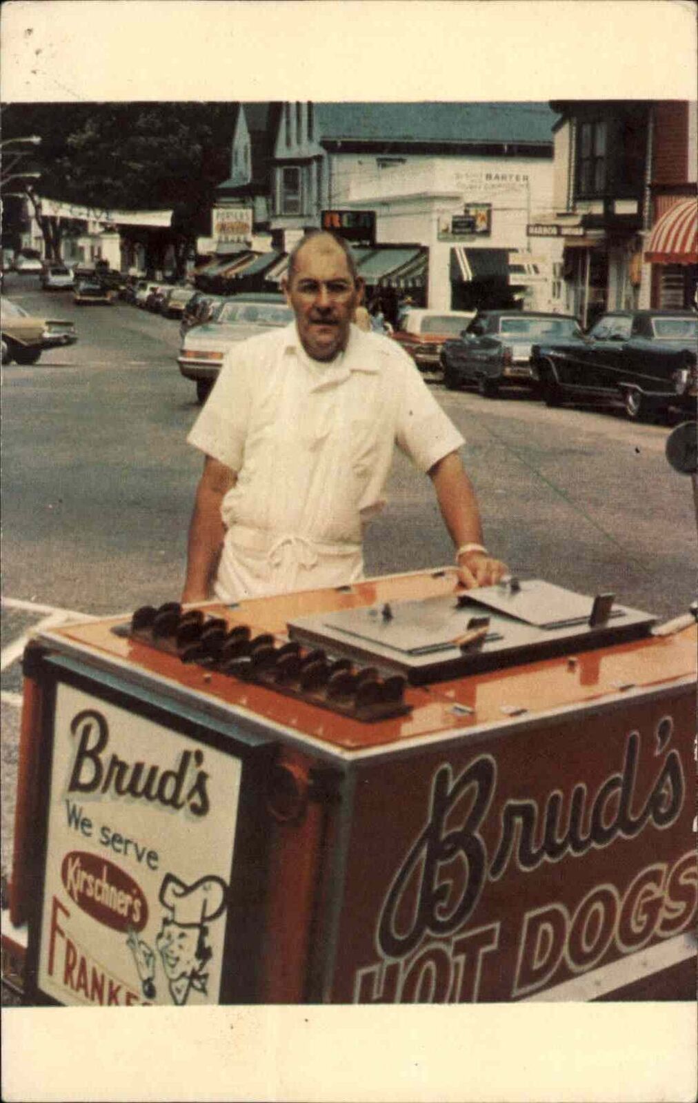 Boothbay Maine ME Brud's Hot Dogs Street Vendor SCARCE c1950s Postcard