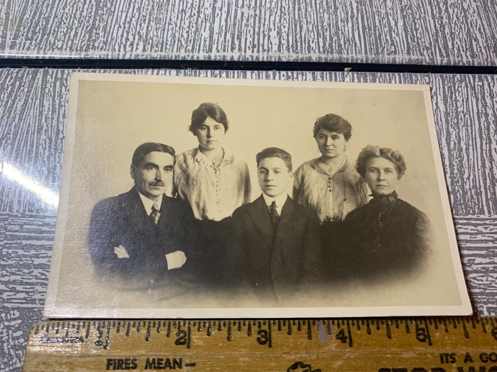 Antique Post Card Family Photo Of Five Victorian Edwardian Era