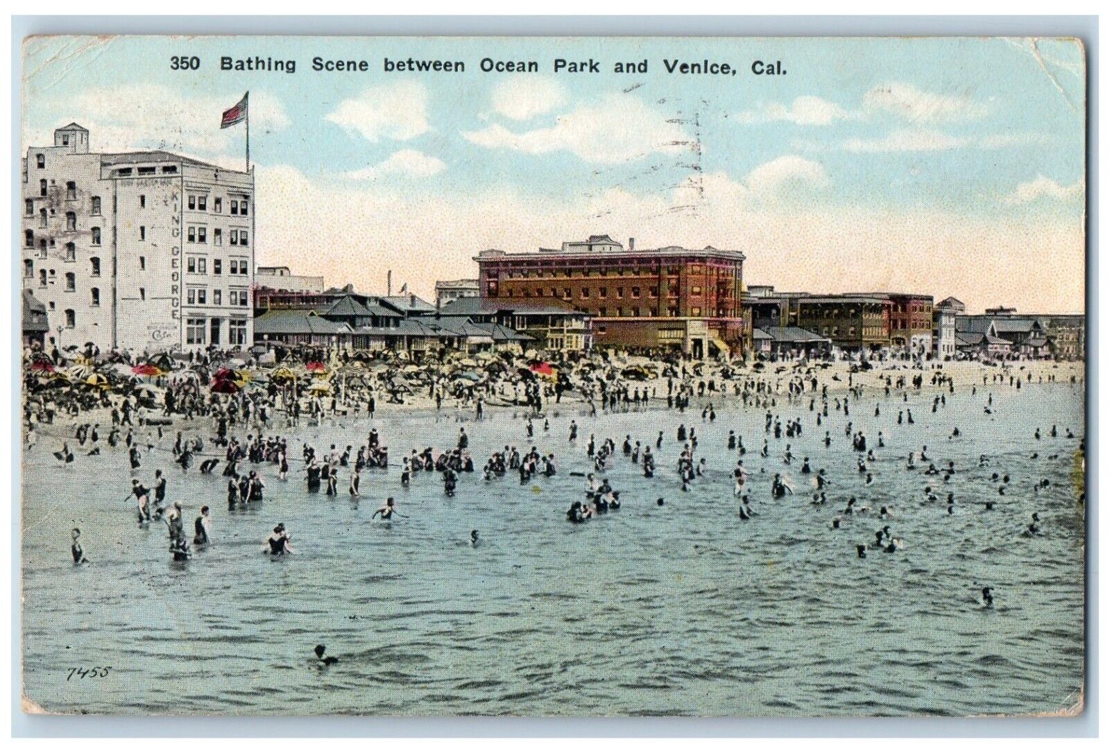 1923 Bathing Scene Ocean Park Exterior Building Hotel Venice California Postcard