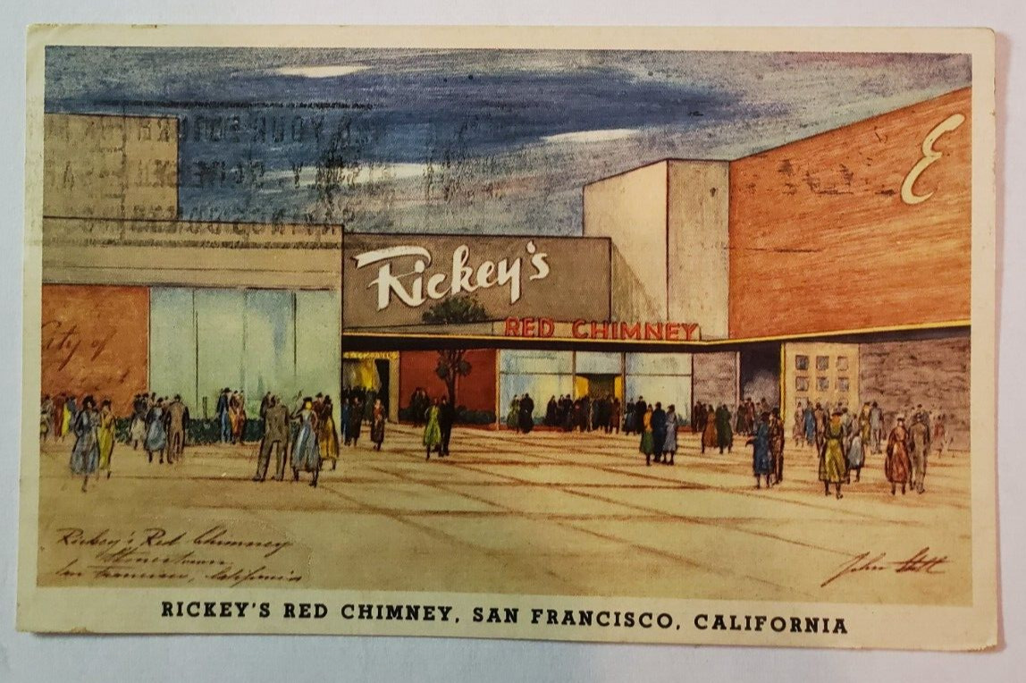 RICKEY\'S RED CHIMNEY - San Francisco, Ca. ~Posted Post Card -J.A. 2₵ Stamp