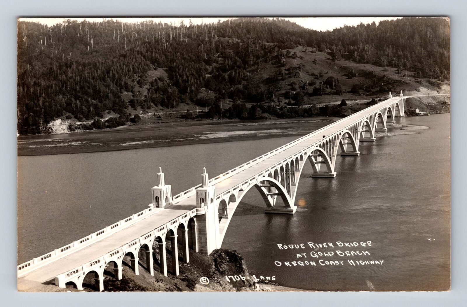 OR-Oregon, Aerial Rogue River Bridge At Gold Beach, Antique, Vintage Postcard