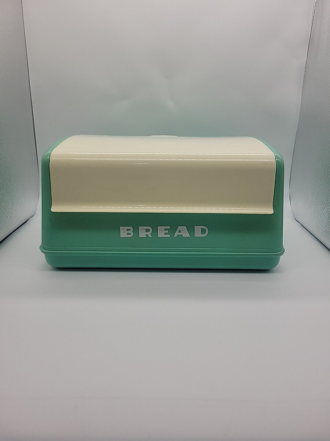 Vintage Lustro Ware Teal And White Plastic Bread Box Mid Century Retro