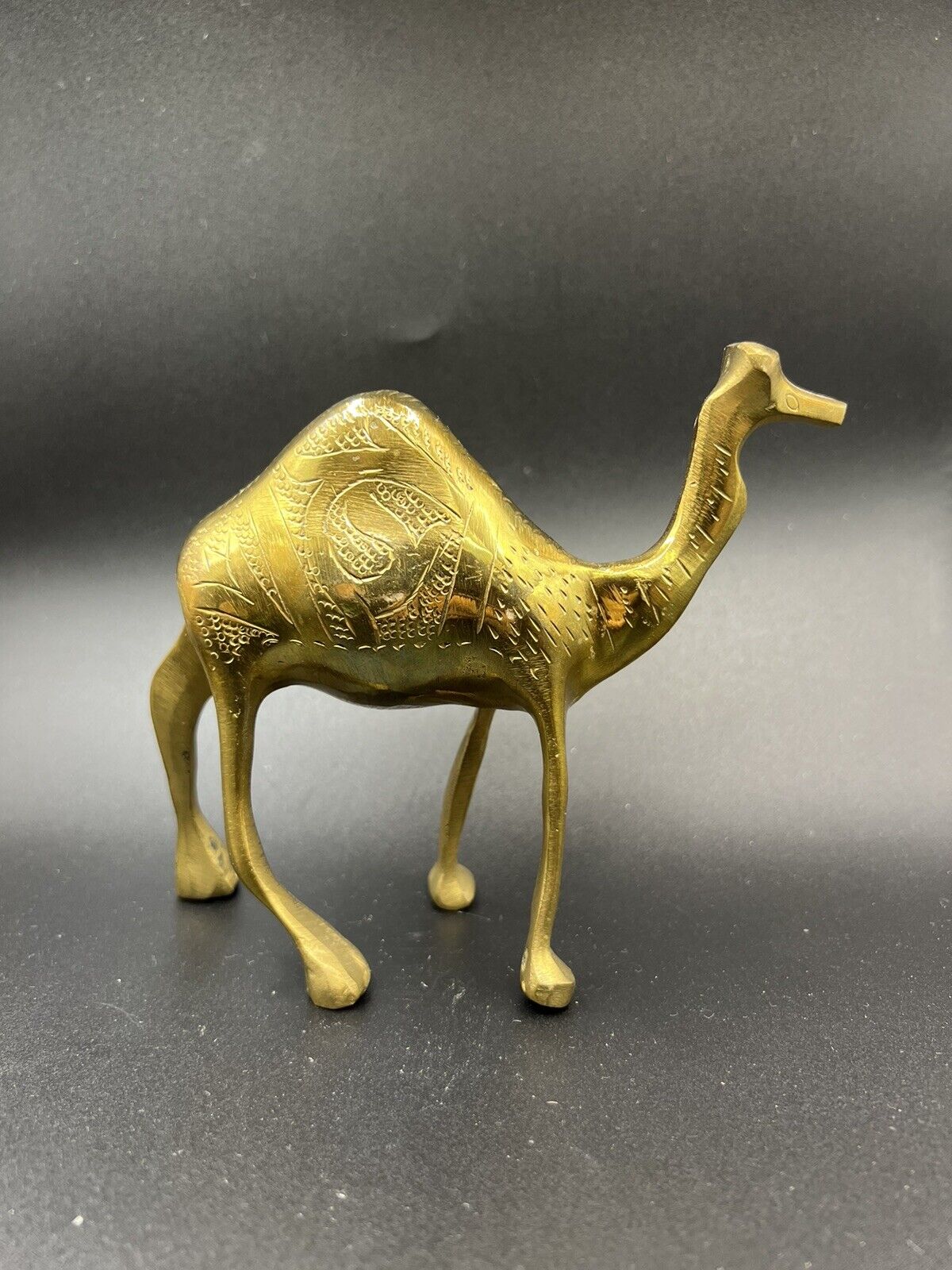 Vintage Ornate Etched Solid Brass Camel Mid Century Home Decor Figure 5”