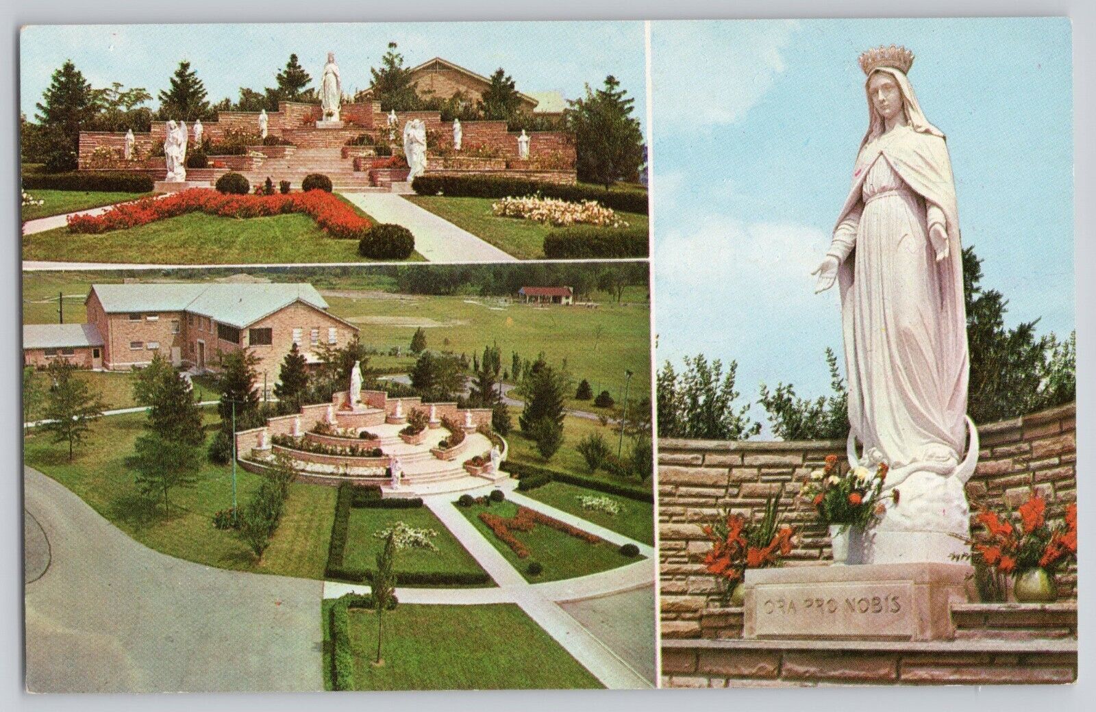 Shrine Of Our Lady Of Belmont Postcard Dayton Ohio Smithville Road Triple View