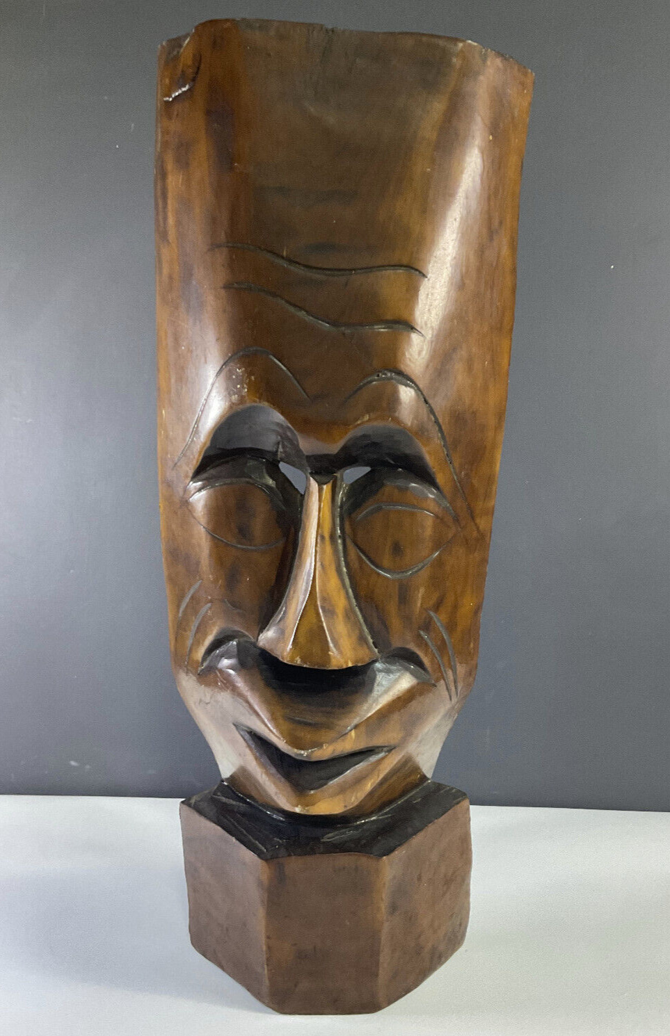 Polynesian Hawaiian Tiki Tribal Mask Hand Carved Freestanding Vintage
