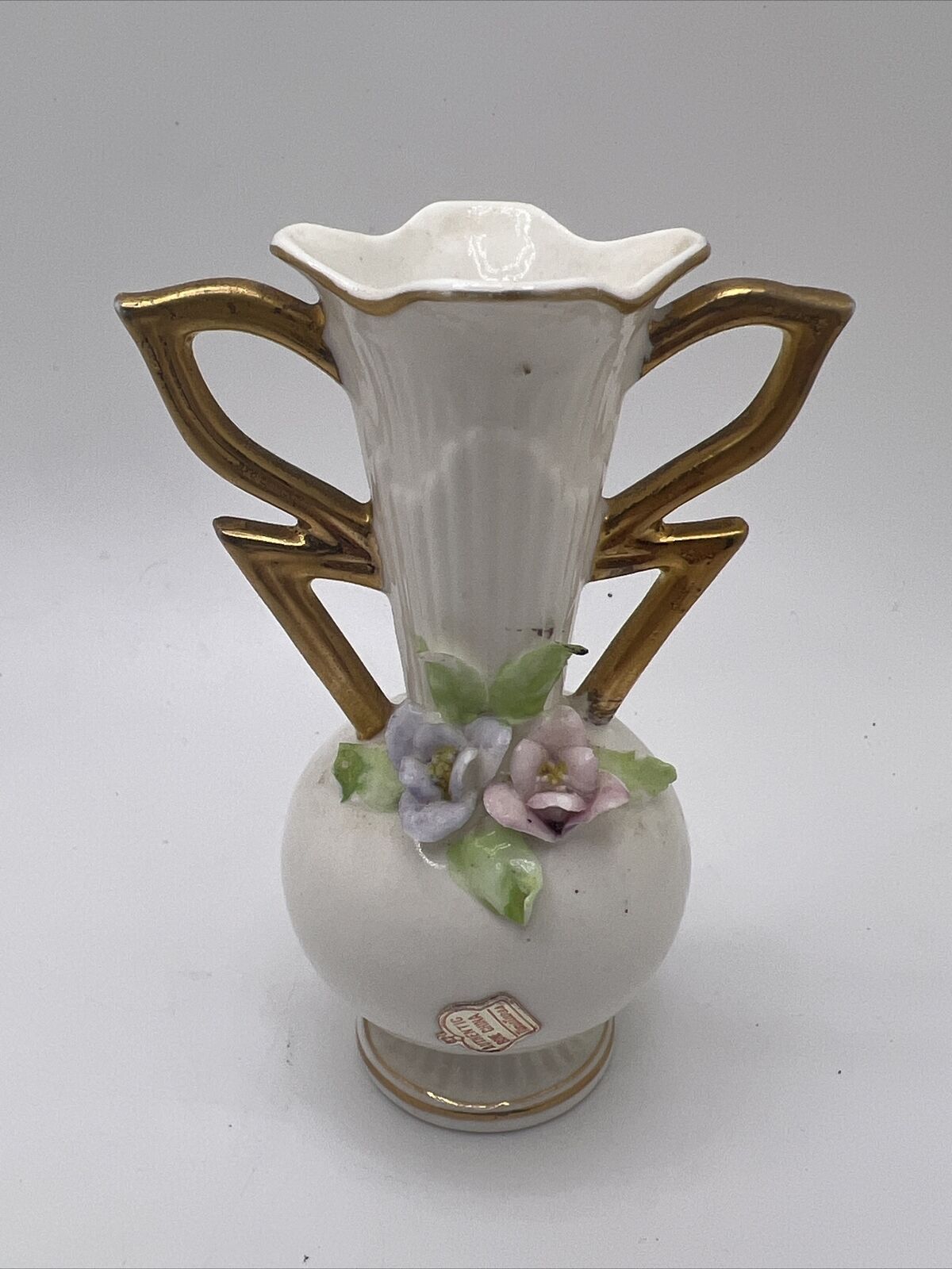 Vintage Bone China Minatare Bud Vase 3D Roses Flowers Japan Hand Paint