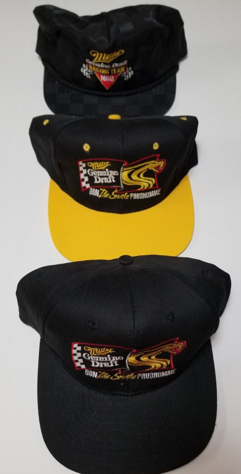 MGD DON THE SNAKE PRODHUMME Racing LOT OF 3 Snapback Hats Black Yellow NOS 