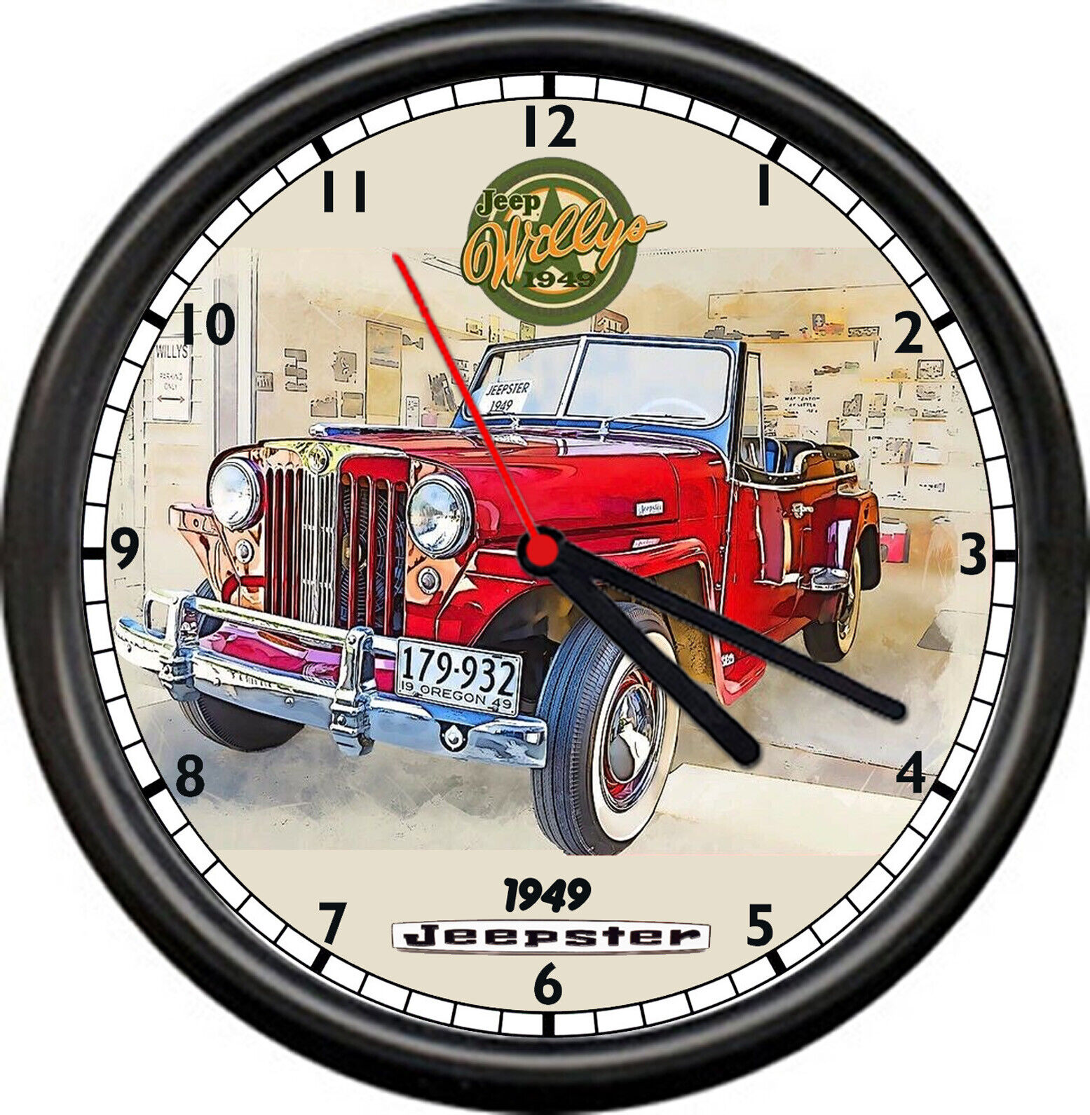 1949 Willy's Jeepster Jeep Retro Vintage Logo Sign Wall Clock