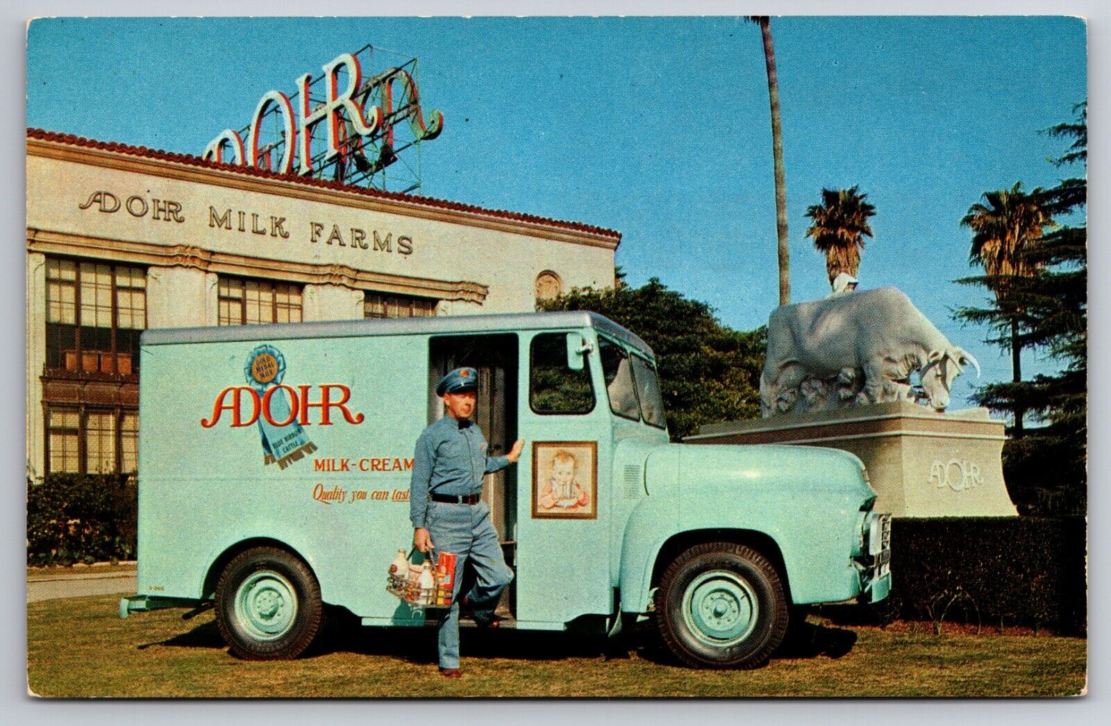 Adohr Milk Truck Dairy Farm Blue Ribbon Cattle Pasadena California Advertising