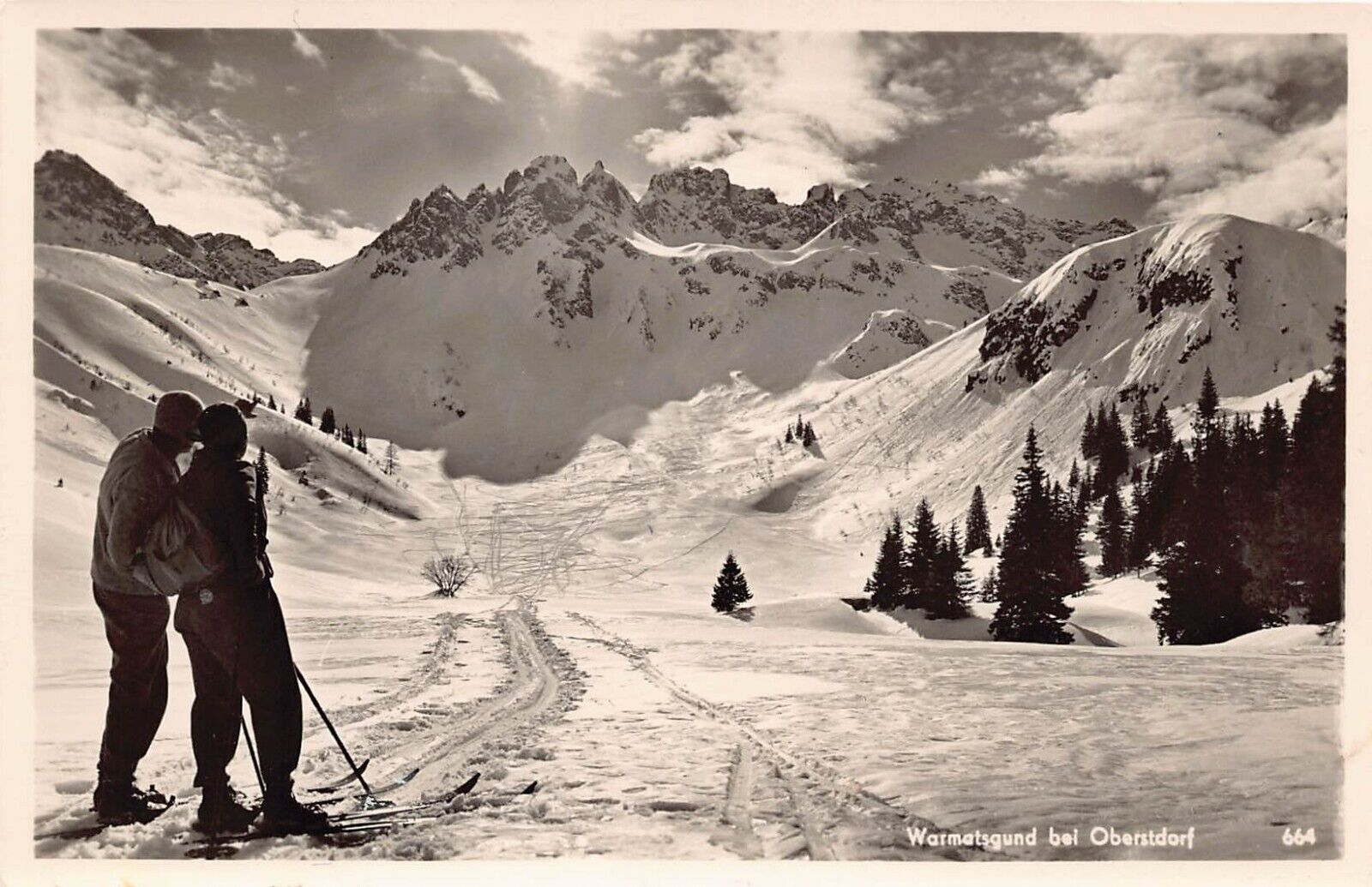 RPPC Oberstdorf Bavaria Warmatsgund Hiking Trail Ski Snow Photo Vtg Postcard X4