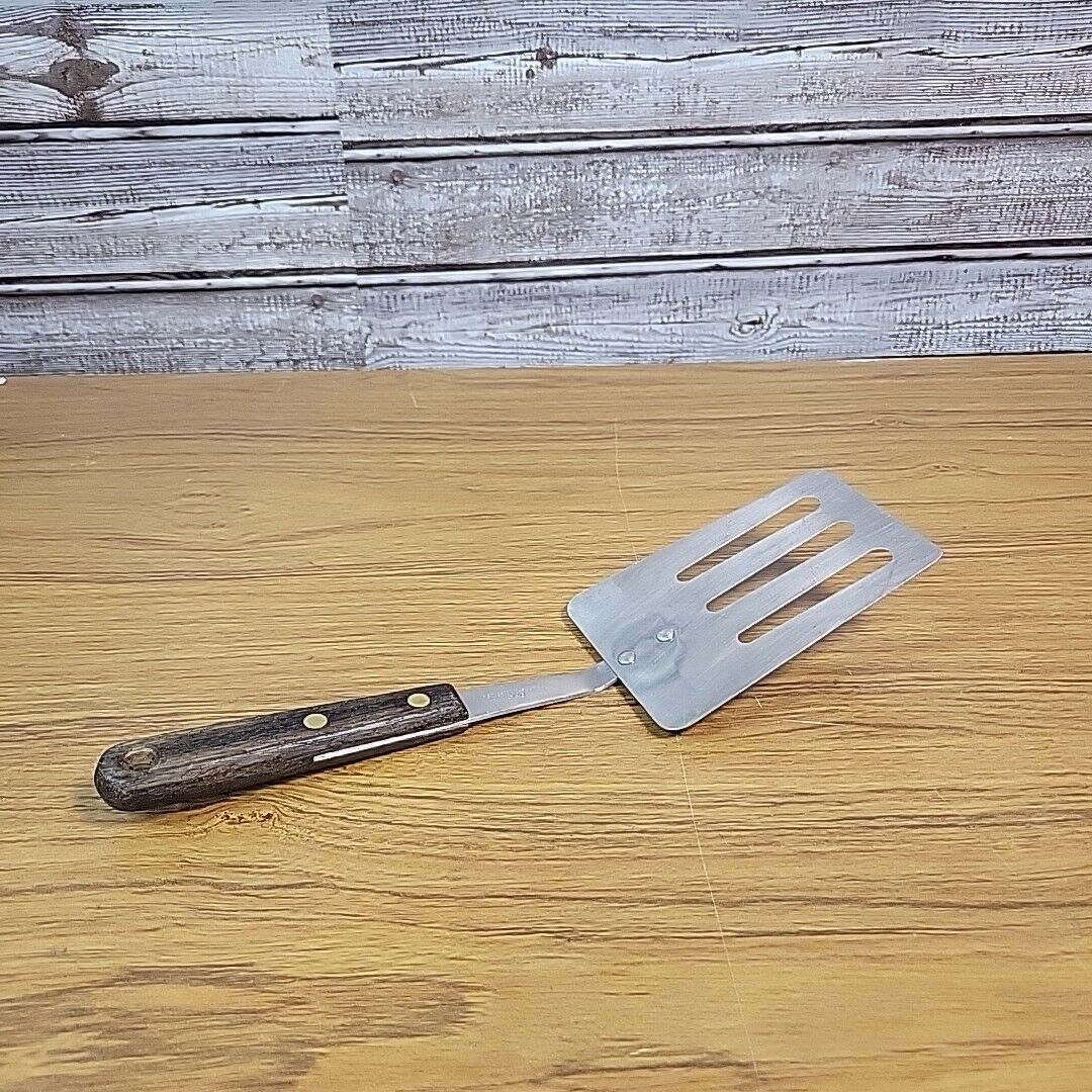 Vintage Robinson Knife Co Solid Stainless Steel Spatula Turner Wood Handle 11”