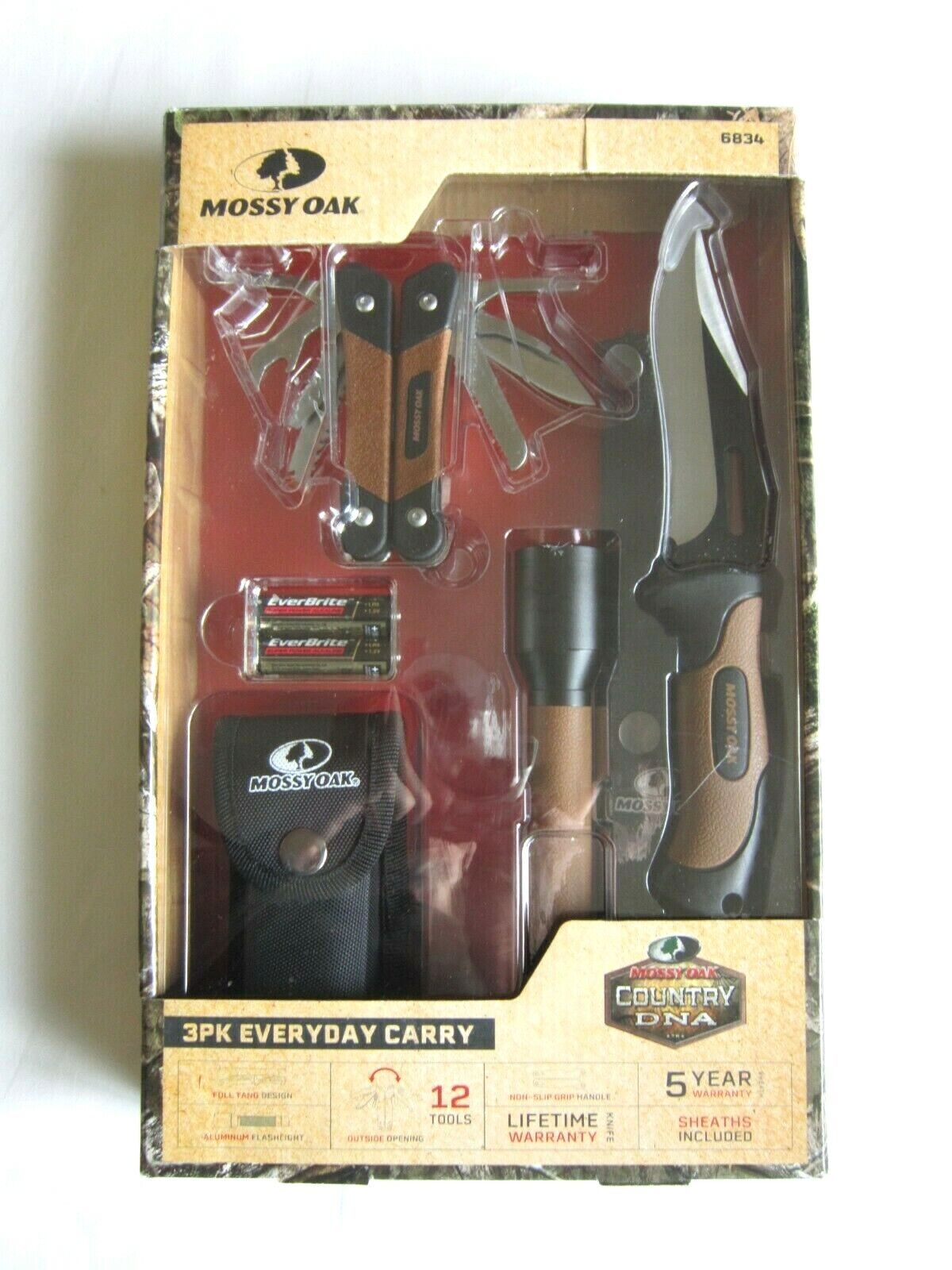 Mossy Oak 3PK Everyday Carry Knife & Sheath/Flashlight/Multi-Tool NIB