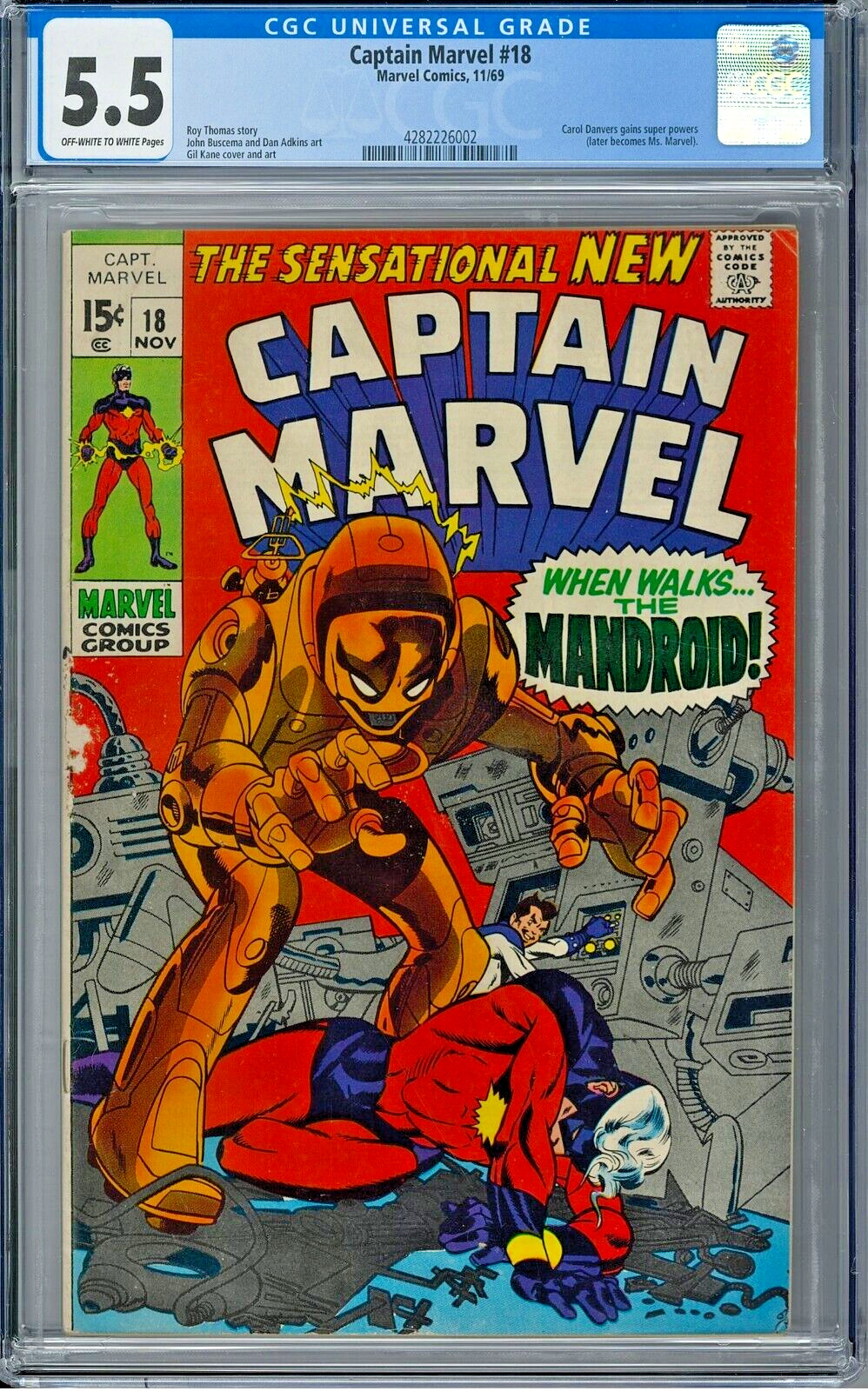 Captain Marvel #18 (1969) CGC 5.5 Carol Danvers Gets Powers Marvel Comic Graded