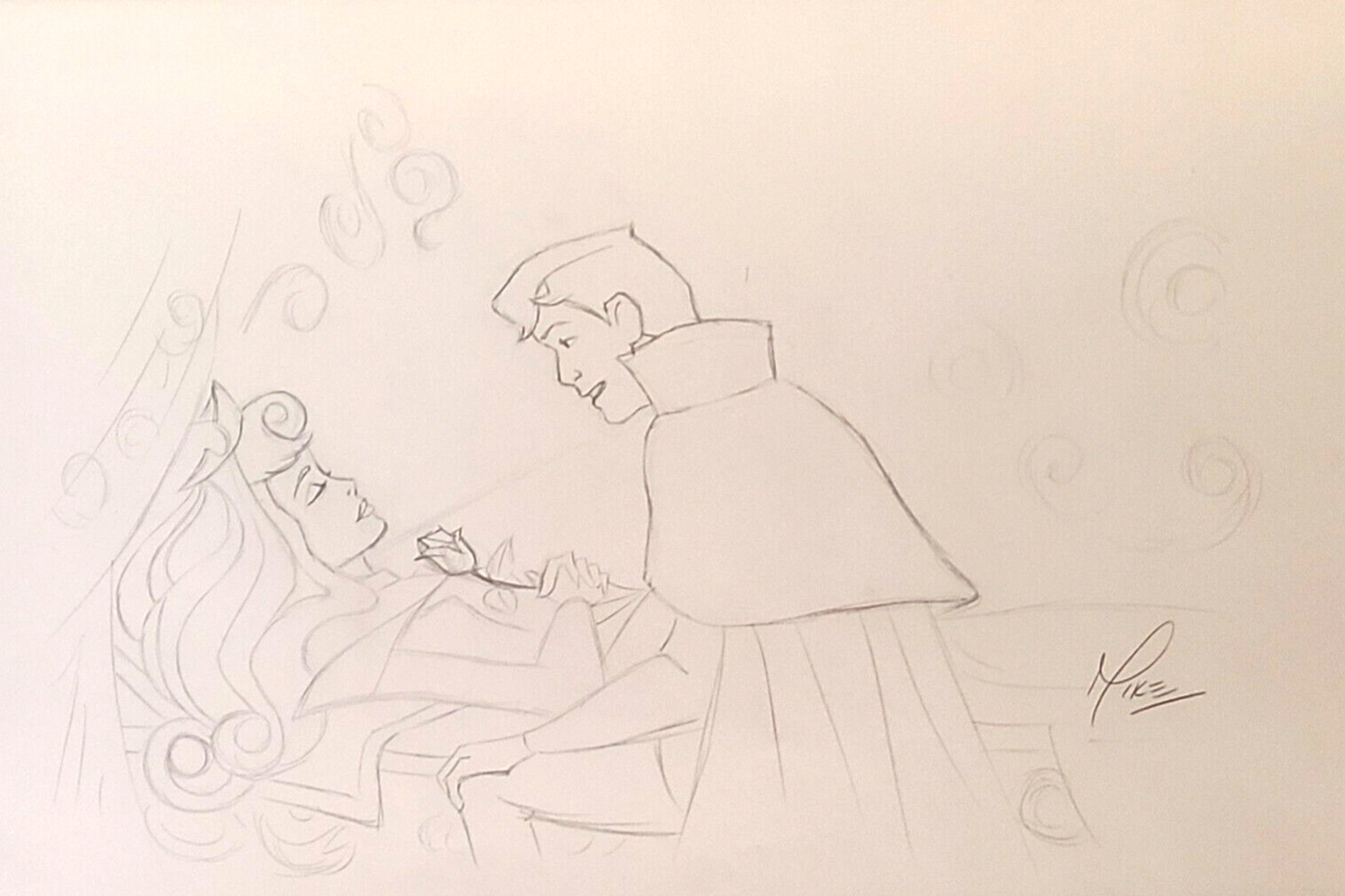 Disney: Sleeping Beauty- Aurora & Prince Phillip Original Drawing-Signed Kupka