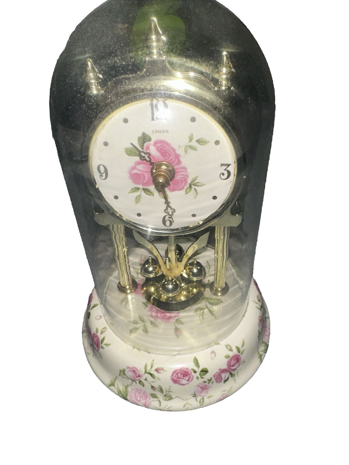 Linden Clock Floral Vintage Ceramic Floral & Gold Clock Work Battery Operated
