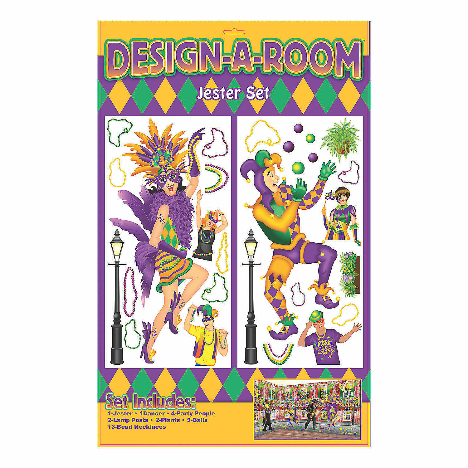 Design-A-Room Mardi Gras Jester Backdrop Set, Party Decor, 2 Pieces