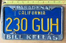 Vintage 1970s California License PlateBlue #230 GUH & PASADENA FRAME picture