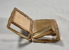 Vintage 1950’s Stratton Compact Combination Lipstick Compact~ Gold Beautiful picture
