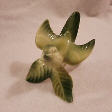 Vintage Ceramics Green Bird In Flight Figurine Sparrow Leaves picture