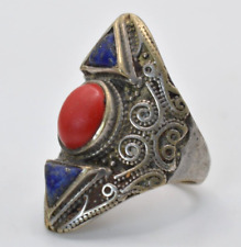 VERY STUNNING ANCIENT RING TURQUOISE STONES BRONZE ANTIQUE SILVER COLOR AMAZING picture