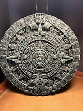 Vintage Aztec Mayan Calendar Sun Stone Malachite Green 13” Wall Plaque picture