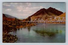 Salmon River ID-Idaho, Scenic View, Bridge, Vintage Souvenir Postcard picture