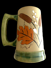 Vintage Raised Glaze Botanical Stoneware Pottery Artisan Mug Signed 12 oz Sage picture