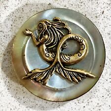 Vintage Large 1.5” Mermaid Metal & Shell MOP Pearl Button Sewing Button MS12 picture
