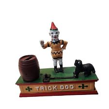 Vintage Cast Iron Coin Bank Trick Dog Jester Clown Works No Ring picture