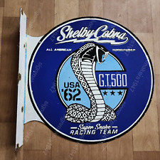 SHELBY COBRA FLANGE 2 SIDED PORCELAIN ENAMEL SIGN 17 1/2 X 17 INCHES picture